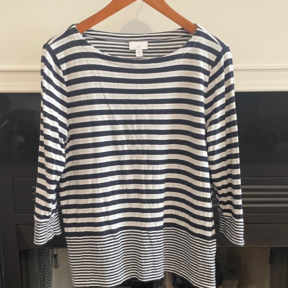 J. Jill Navy and White Striped 3/4 Sleeve Top, women’s Medium Petite